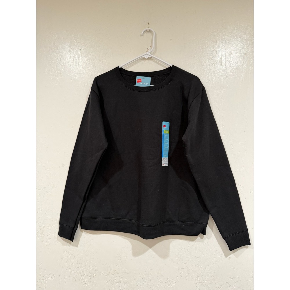 Hanes Premium EcoSmart Fleece Sweatshirt Mens Large Black Crewneck P0001 - Picture 2 of 6